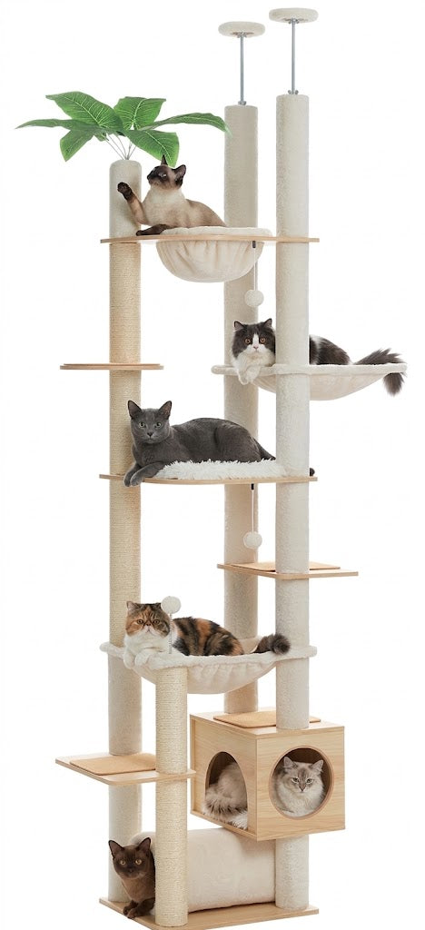Arbre à Chat Sol-Plafond Atlas – 7 Niveaux, Hamac & Griffoirs