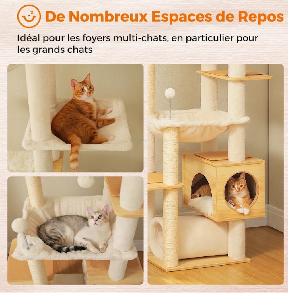 Arbre à Chat Sol-Plafond Atlas – 7 Niveaux, Hamac & Griffoirs